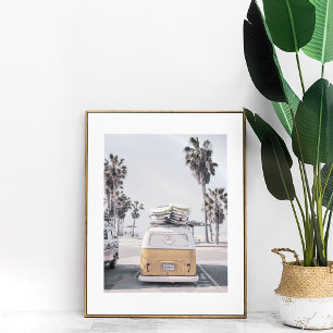 Retro Van with Surfboards on Coastal Beach Poster
