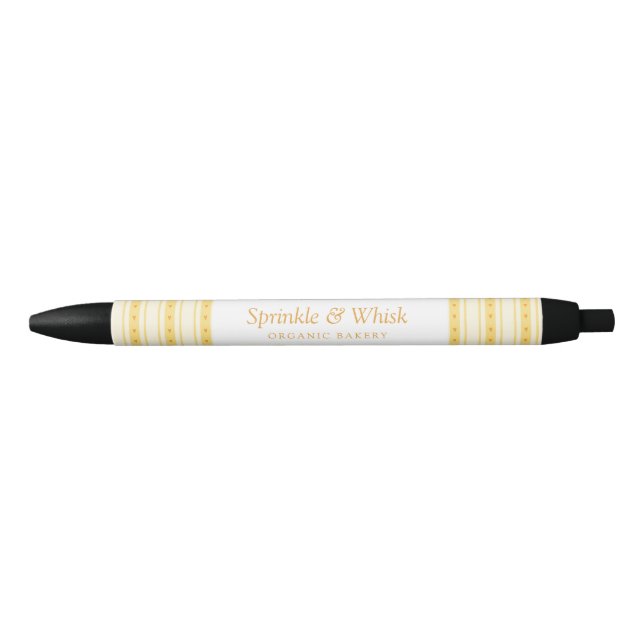 Retro Vanilla Yellow Heart Stripes Bakery Pen (Front)