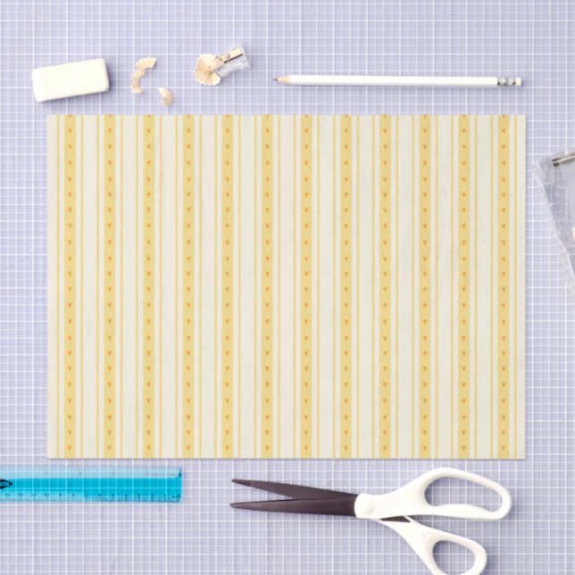Retro Vanilla Yellow Heart Stripes Bakery Tissue Paper (Craft)