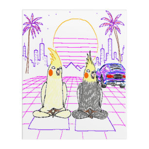 Retro Vaporwave Cockatiels Acrylic Wall Art