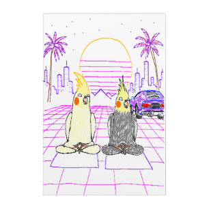 Retro Vaporwave Cockatiels Acrylic Wall Art