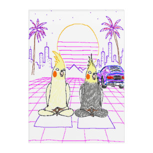 Retro Vaporwave Cockatiels Acrylic Wall Art