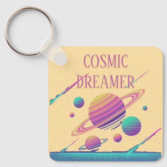 Retro Vaporwave Planets Synthwave Keychain (Front)