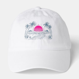 Retro Vaporwave Sunset Palm Tree Beach Aesthetic Hat