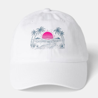 Retro Vaporwave Sunset Palm Tree Beach Aesthetic Hat