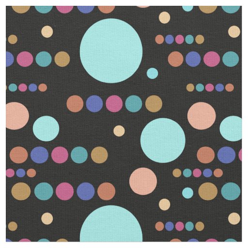 Retro Varied Polka Dots on Black Fabric