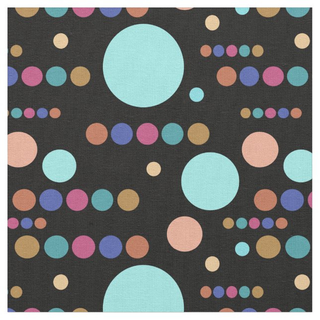 Retro Varied Polka Dots on Black Fabric (Close Up)
