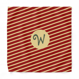 Retro Varsity Crimson Red & Cream Stripes Monogram Bandana