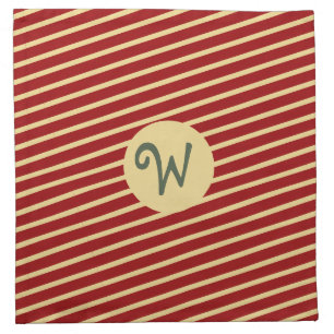 Retro Varsity Crimson Red & Cream Stripes Monogram Cloth Napkin