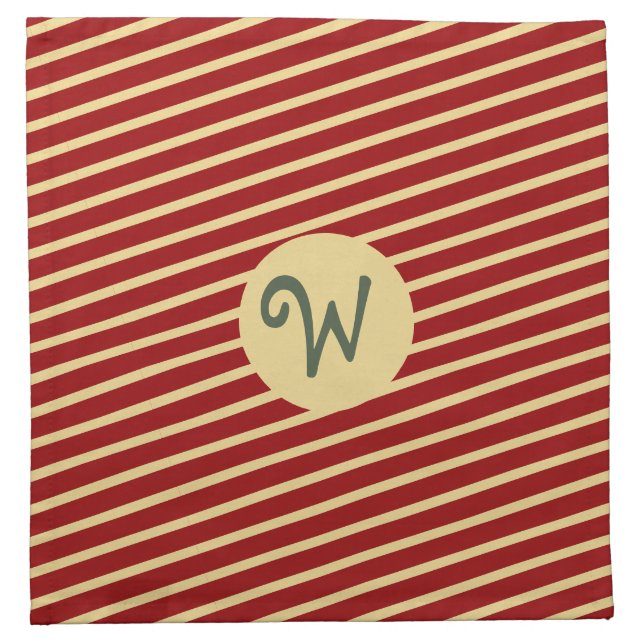 Retro Varsity Crimson Red & Cream Stripes Monogram Cloth Napkin (Front)