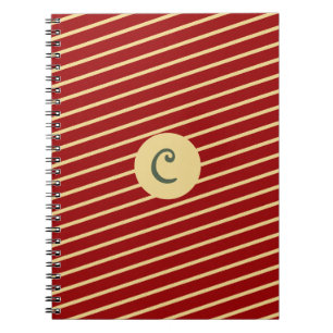 Retro Varsity Crimson Red & Cream Stripes Monogram Notebook