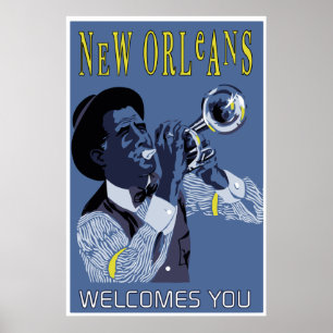 Retro vector Art New Orleans jazz trumpet player Poster