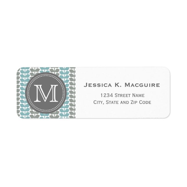 Retro Vector Blue Grey Leaves Pattern Label (Front)