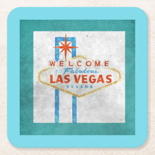 Retro Vegas Sign Grunge Style   Square Paper Coaster