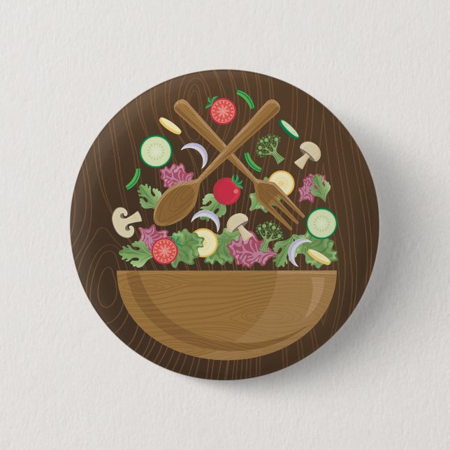 Retro Vegetable Bowl Pinback Button (Front)