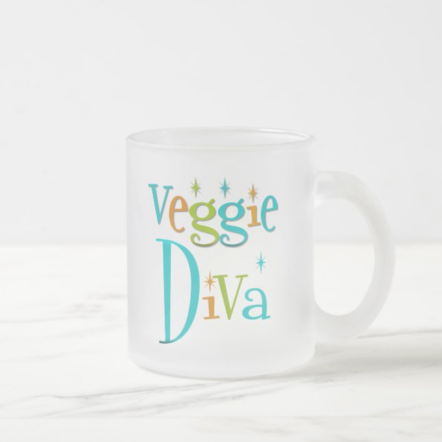 Retro Veggie Diva Frosted Glass Coffee Mug (Right)