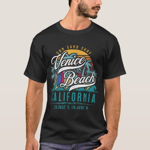 Retro Venice Beach California Sun Sand Surf Palm T T_Shirt