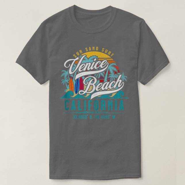 Retro Venice Beach California Sun Sand Surf Palm T T-Shirt (Design Front)
