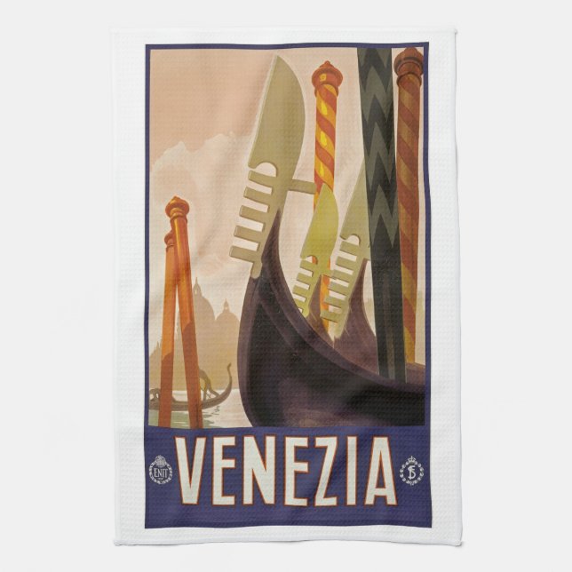 Retro Venice Italy Venezia Itallia travel poster, Kitchen Towel (Vertical)