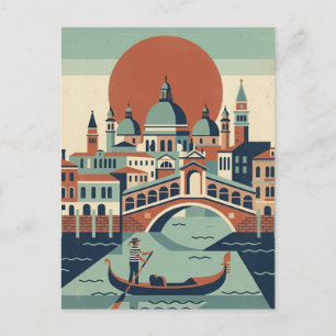 Retro Venice Italy Vintage Travel Gondola Canal Postcard