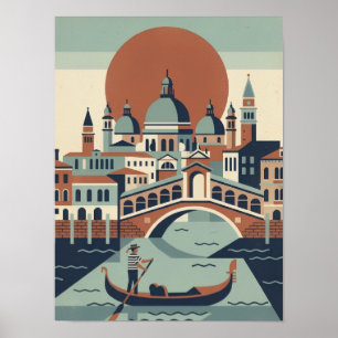 Retro Venice Italy Vintage Travel Gondola Canal Poster