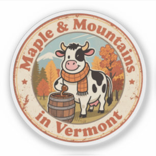 Retro Vermont Badge_ Cozy Cow with Wool Scarf Sticker