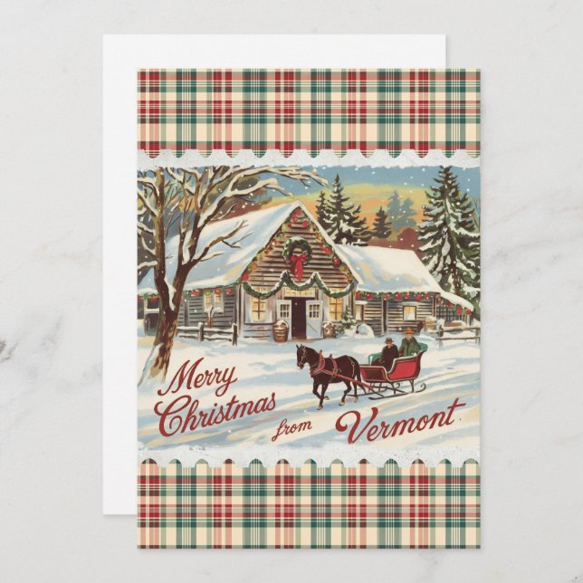 Retro Vermont Christmas Flat Holiday Card (Front/Back)
