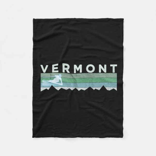 Retro Vermont Distressed Long Sleeve Skiing  Fleece Blanket (Front)