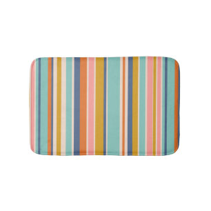 Retro vertical orange blue and yellow pink stripes bath mat