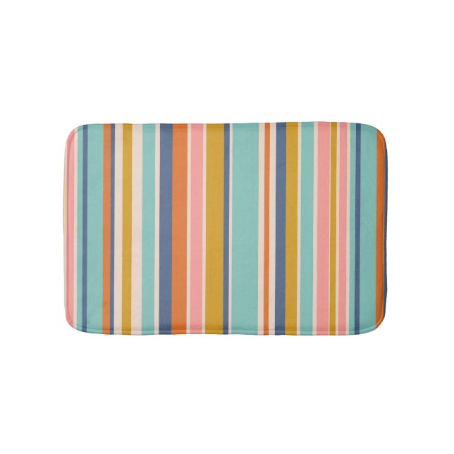 Retro vertical orange blue and yellow pink stripes bath mat (Front)