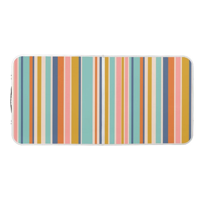 Retro vertical orange blue and yellow pink stripes beer pong table (Top)