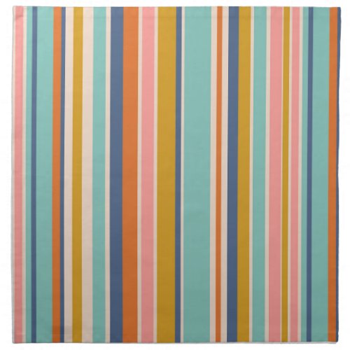 Retro vertical orange blue and yellow pink stripes cloth napkin