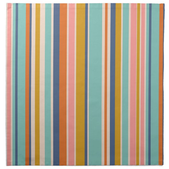 Retro vertical orange blue and yellow pink stripes cloth napkin (Front)