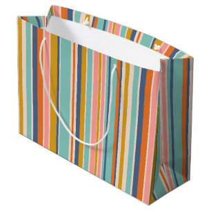Retro vertical orange blue and yellow pink stripes large gift bag