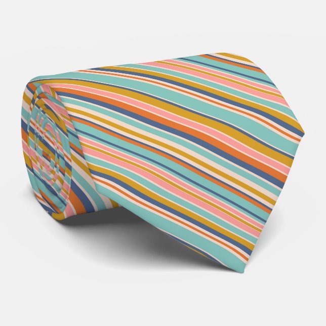 Retro vertical orange blue and yellow pink stripes neck tie (Rolled)
