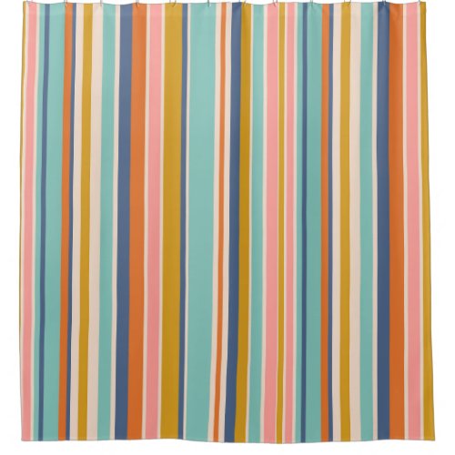 Retro vertical orange blue and yellow pink stripes shower curtain