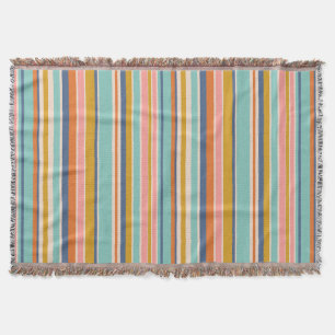 Retro vertical orange blue and yellow pink stripes throw blanket