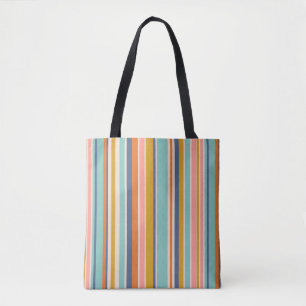 Retro vertical orange blue and yellow pink stripes tote bag
