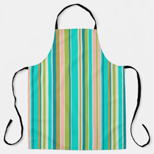 Retro vertical pink turquoise and peach stripes apron