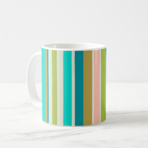Retro vertical pink turquoise and peach stripes coffee mug
