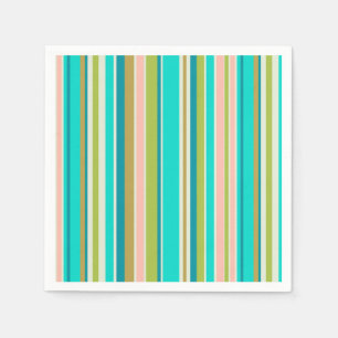 Retro vertical pink turquoise and peach stripes napkins