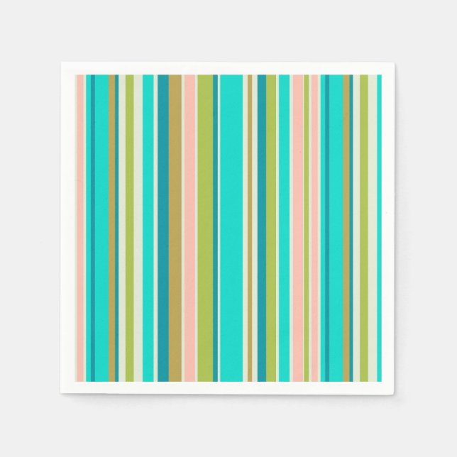 Retro vertical pink turquoise and peach stripes napkins (Front)