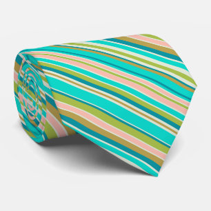 Retro vertical pink turquoise and peach stripes neck tie