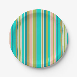 Retro vertical pink turquoise and peach stripes paper plates