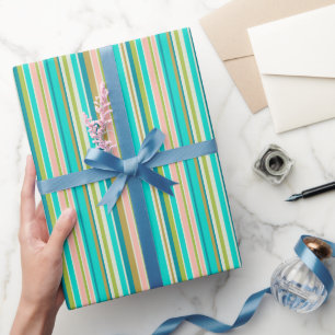 Retro vertical pink turquoise and peach stripes wrapping paper