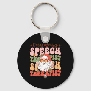 Retro Very Merry Speech Therapist Christmas Slp Bo Keychain