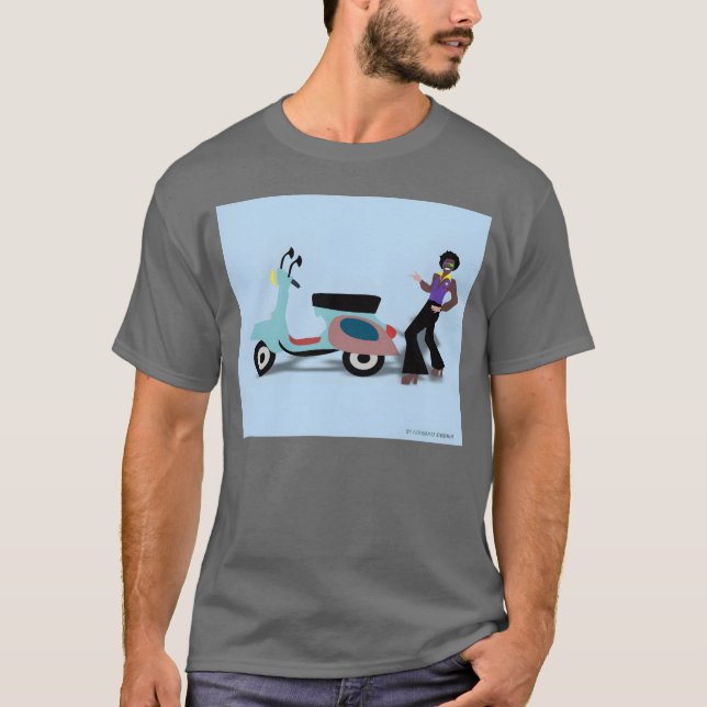 Retro Vespa Style 70s Disco Man Illustration vinta T-Shirt (Front)