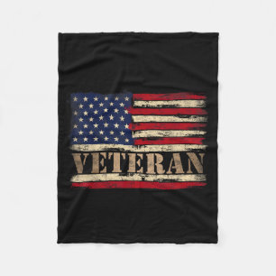 Retro Veteran Bold Text Usa Flag Fathers Day Fleece Blanket