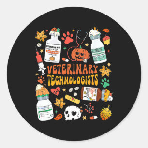 Retro Veterinary Technologists Spooky Halloween An Classic Round Sticker