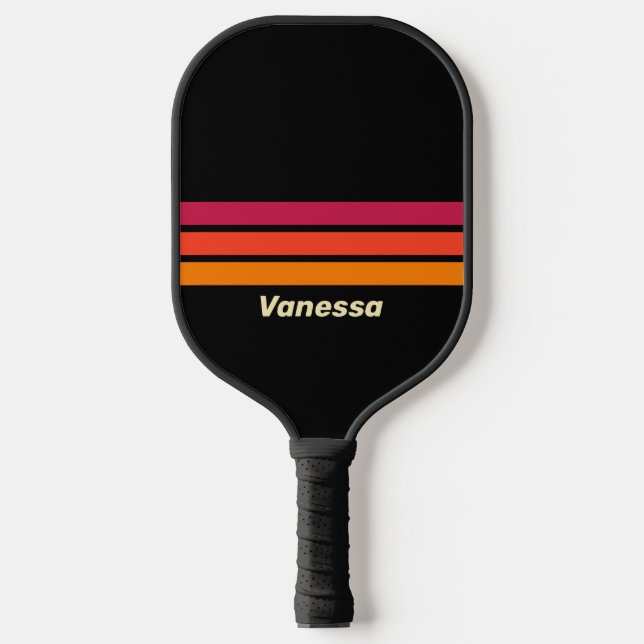 Retro VHS Across Striping with Name Pickleball Paddle (Front)